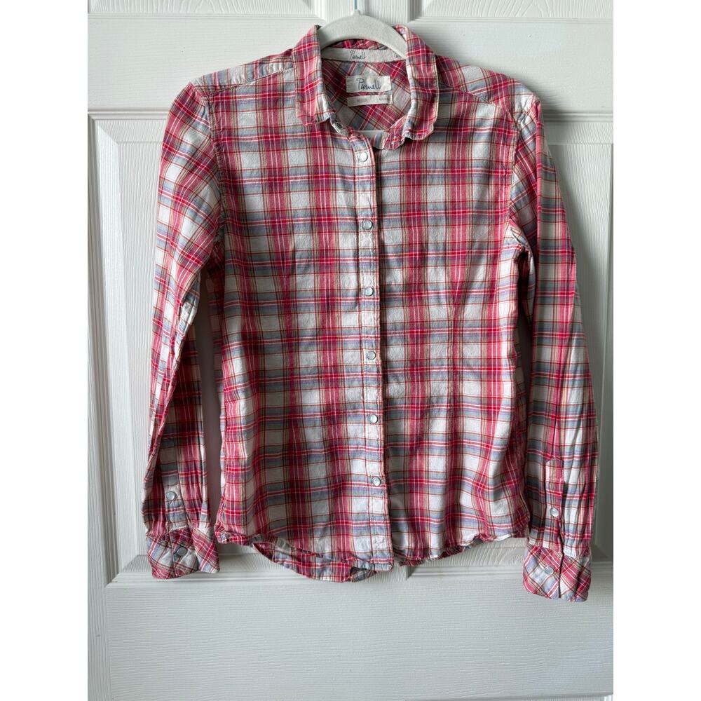 Purnell Y2K Red White Cotton Plaid Pearl Snap Shirt Fitted Western Size Medium